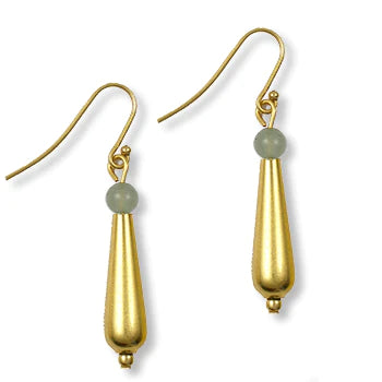 Petal Drop Earrings made of brass dashur teardrop element, pewter findings with gold finish, aventurine stone