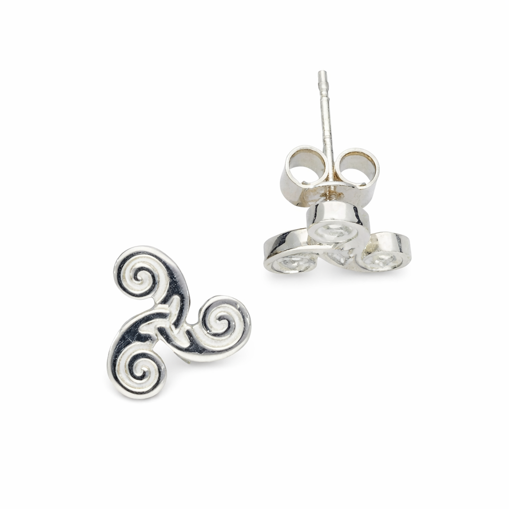 Celtic triskelia stud earrings on a white background