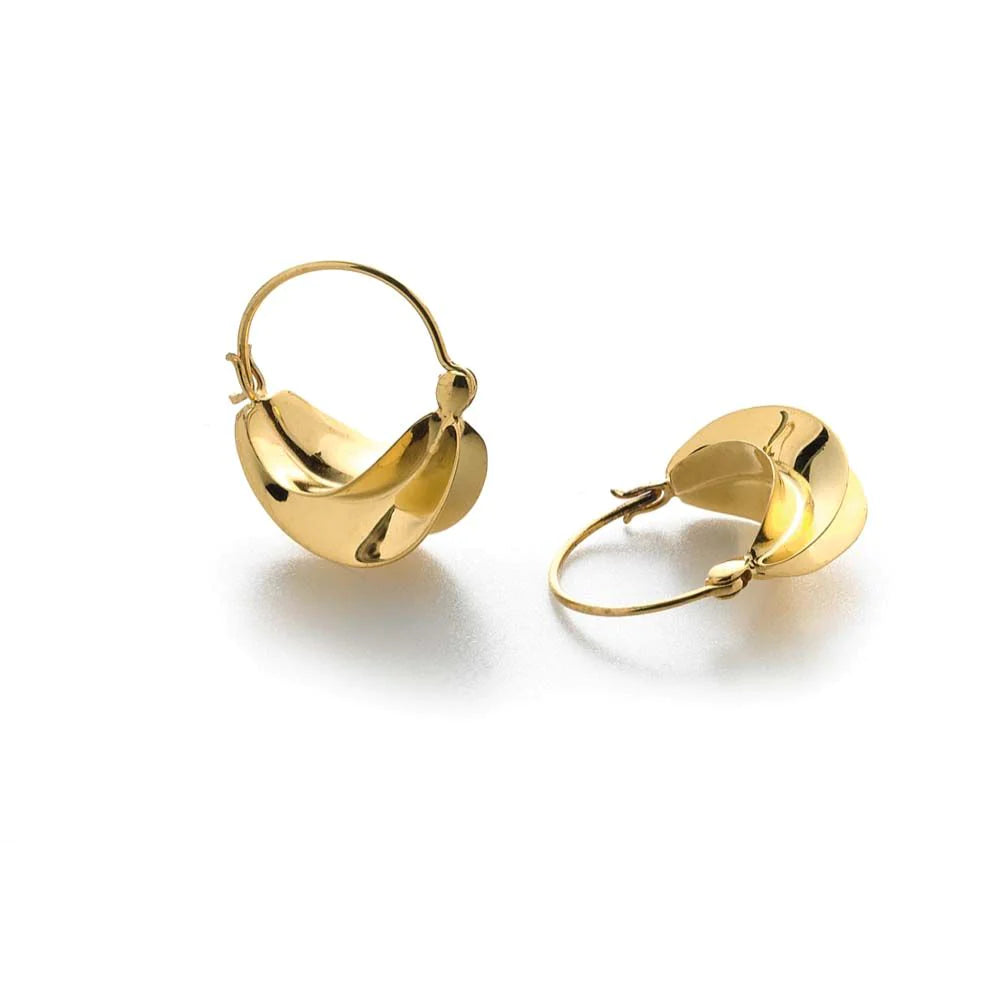 Hand crafted 22 carat gold-plated sterling silver crescent-shaped earrings in a renowned Fulani design