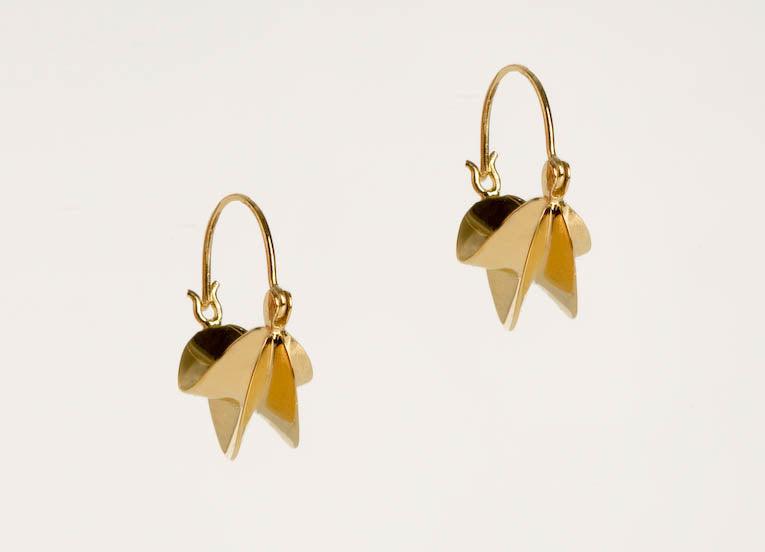 Load image into Gallery viewer, Hand crafted 22 carat gold-plated sterling silver crescent-shaped earrings
