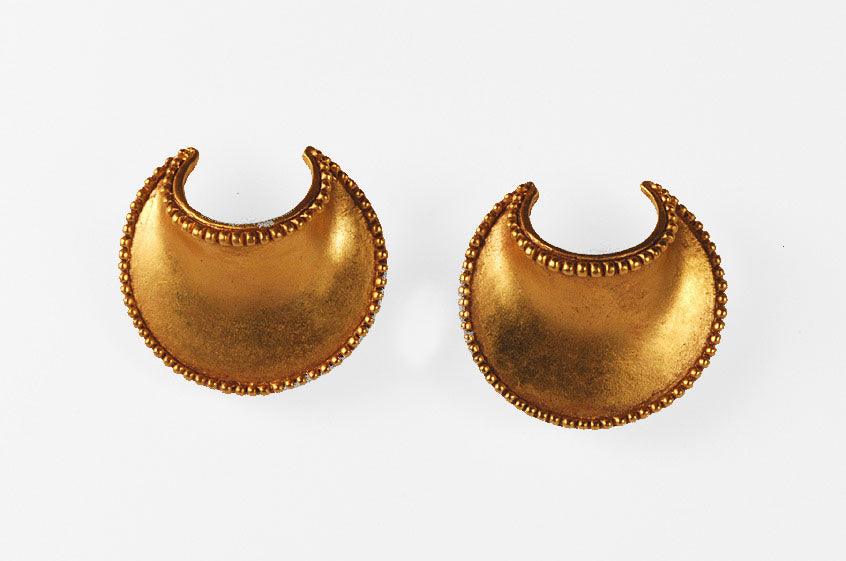 African crescent shaped earrings made of Sterling silver with 22 carat gold plating
