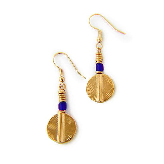Load image into Gallery viewer, West African Akan disc earrings with blue pearl
