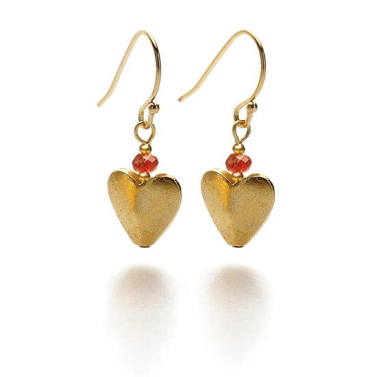 Load image into Gallery viewer, Bactrian Heart Earrings with Faceted Carnelian
