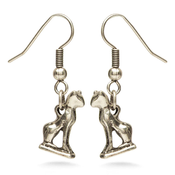 Bastet Cat Earrings - Antiqued Silver