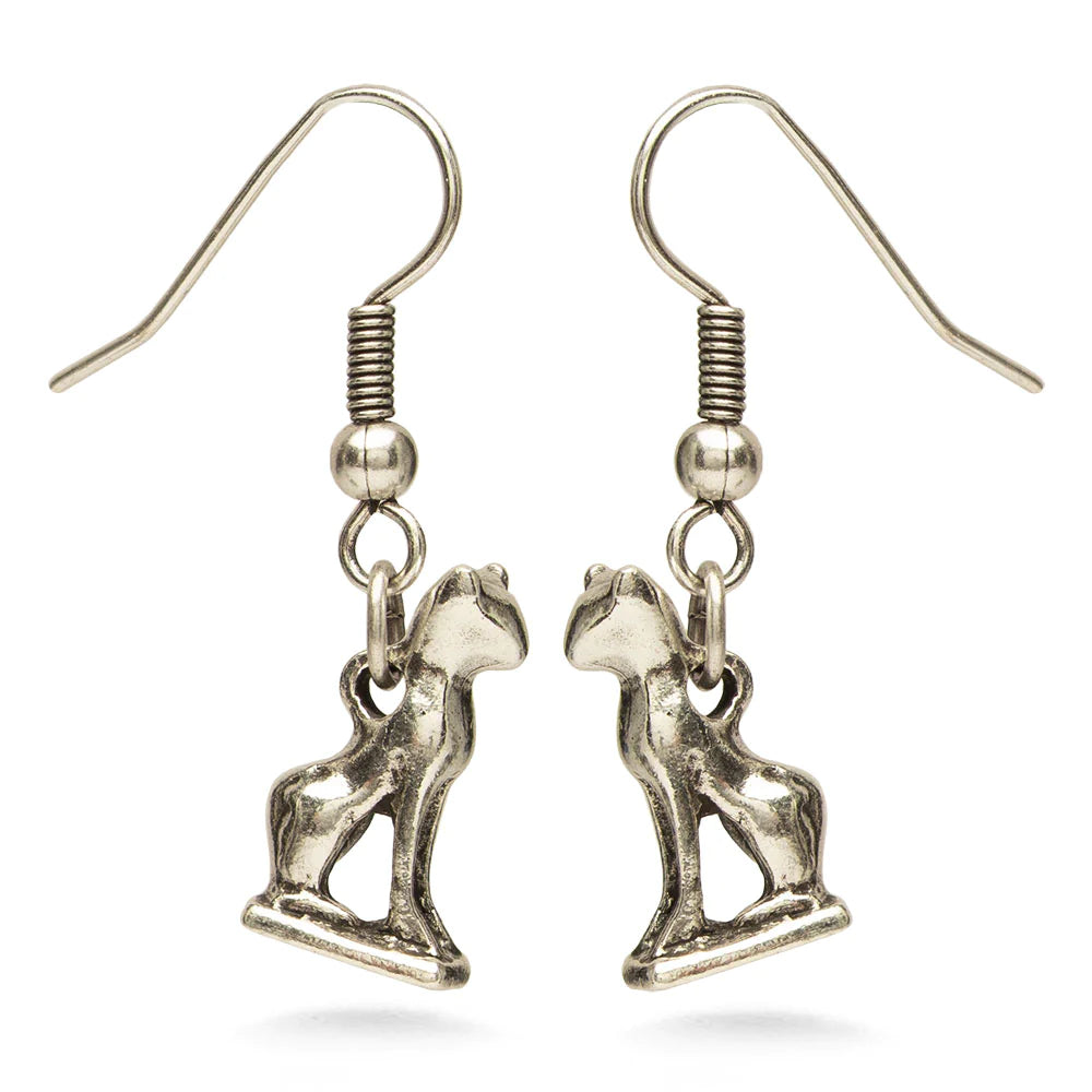 Bastet Cat Earrings - Antiqued Silver