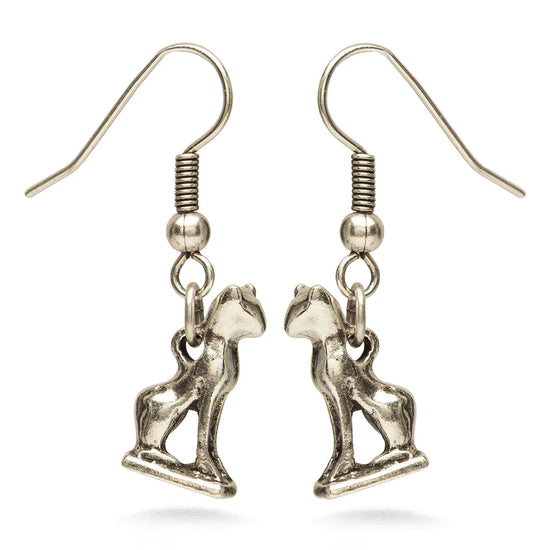 Bastet Cat Earrings - Antiqued Silver