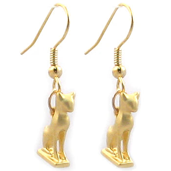 Egyptian earrings with cat amulets with 22 carat gold plating