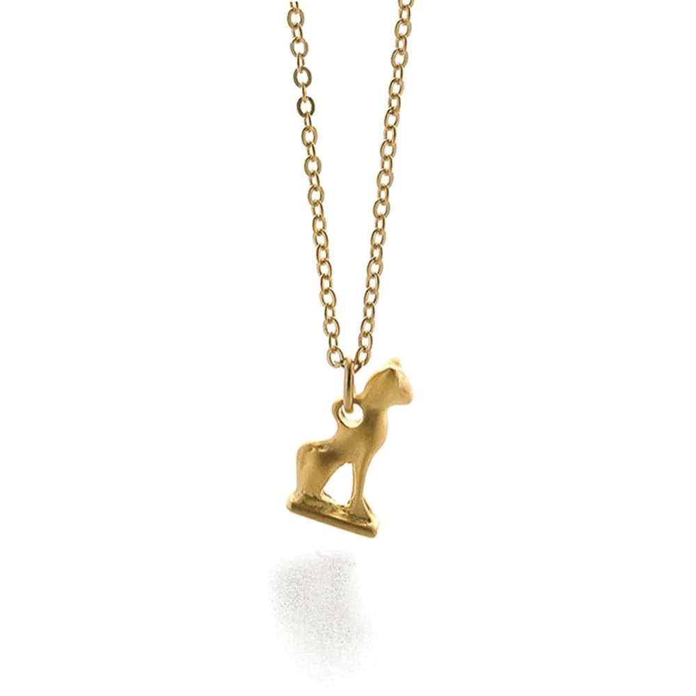 Load image into Gallery viewer, Egyptian necklace with cat amulet 22 carat gold plating with a gold plated silver chain
