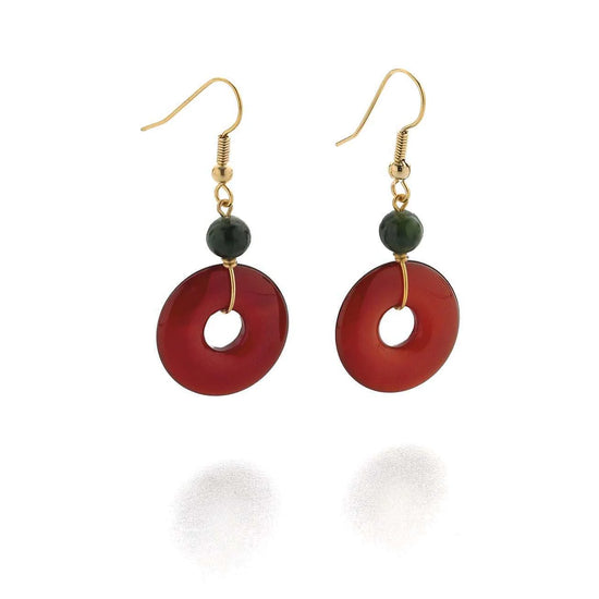 Chinese Jade earrings with gold-plated suspensions and green carnelian