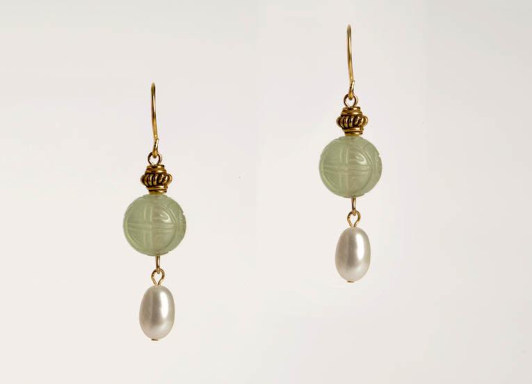 Chinese dragon stone earrings made with jade and pearl