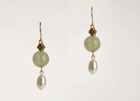Chinese dragon stone earrings made with jade and pearl