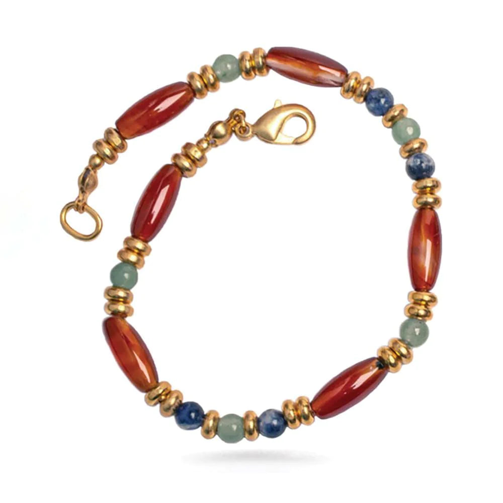 Load image into Gallery viewer, Cleopatra Carnelian Bracelet made with carnelian, aventurine, sodalite, and beads with gold finish
