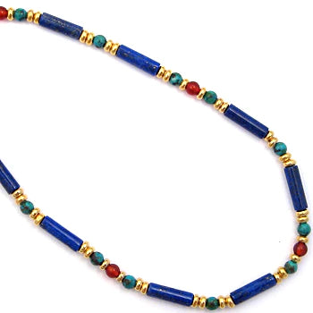Egyptian lapis, carnelian, turquoise, beads with gold finish