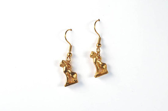 Egyptian earrings with cat amulets with 22 carat gold plating