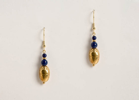 Egyptian earrings with scarab made of Lapis and sterling silver, gilded with 22 carat gold