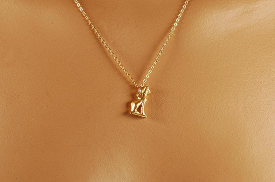 Egyptian necklace with cat amulet 22 carat gold plating with a gold plated silver chain