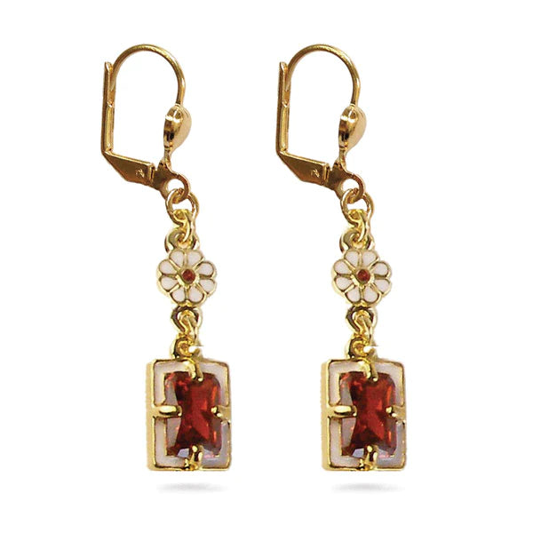 Elizabethan Earrings  pewter with gold finish, enamel, and CZ garne