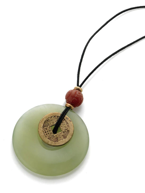 Jade "Bi" Disc with I Ching Coin - pendant