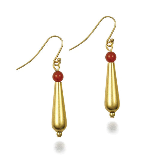 Petal Drop Earrings made with brass dashur element, pewter with gold finish and carnelian stone