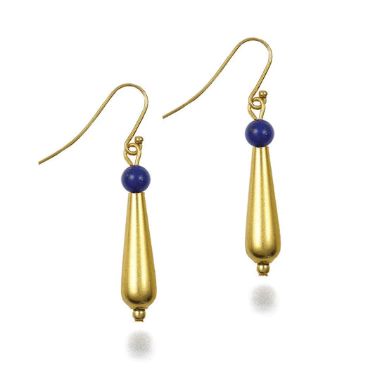 Petal Drop Earrings made with brass dashur element, pewter with gold finish and lapis lazuli