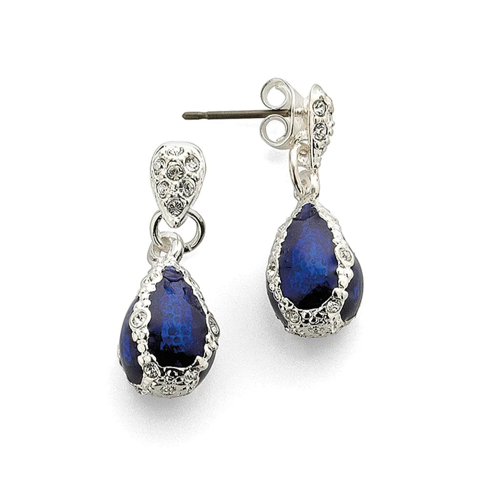 Ruby Basket Egg earrings made of blue enameled stone and silver with crystals