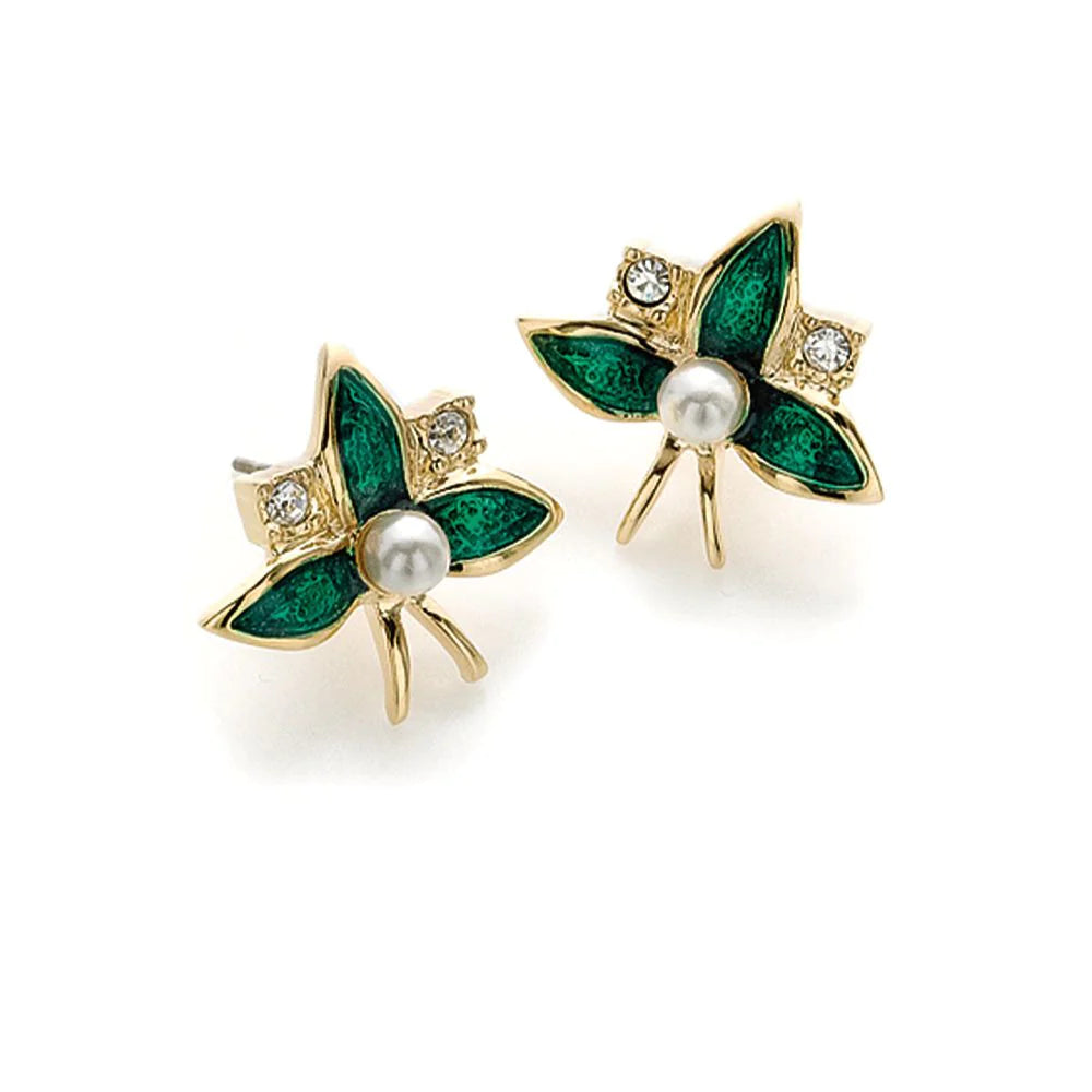 Russian Fabergé flower earrings made of Enamel with pearls with Ear studs in silver