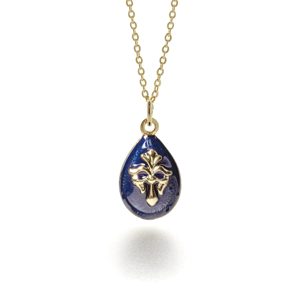 Load image into Gallery viewer, Russian pendant with French lily on Fabergé egg in blue lapis
