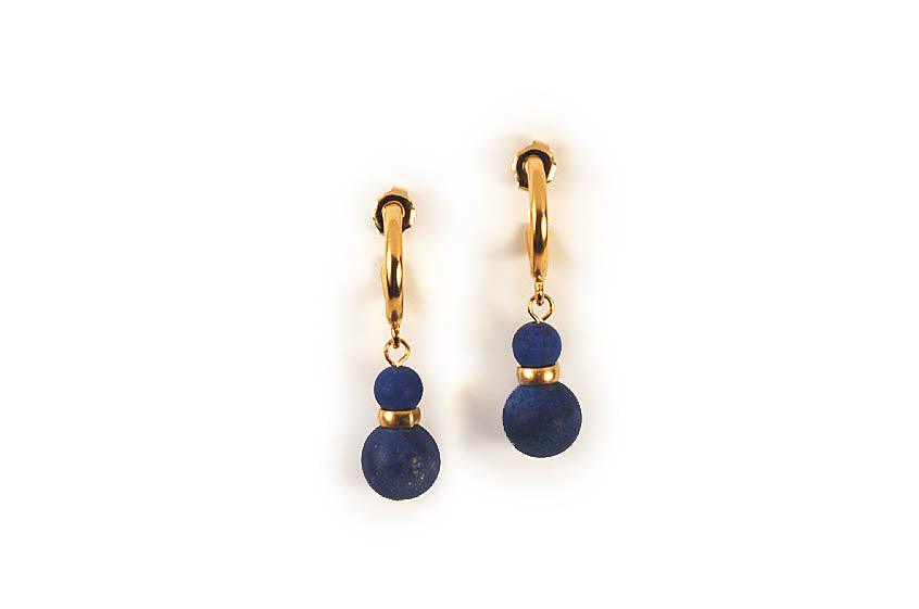 Sumerian lapis earrings made of lapis and sterling silver with 22 carat gold plating and ear hooks.
