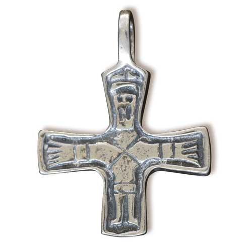 Load image into Gallery viewer, Viking pendant - Cross with Christ figure made in sterling silver

